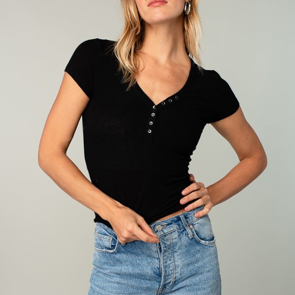 Lovestitch Slim Fit Black Ribbed Baby Tee Sz S